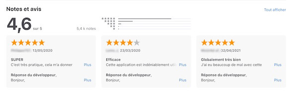 notes clients de l'application Mosalingua sur App store